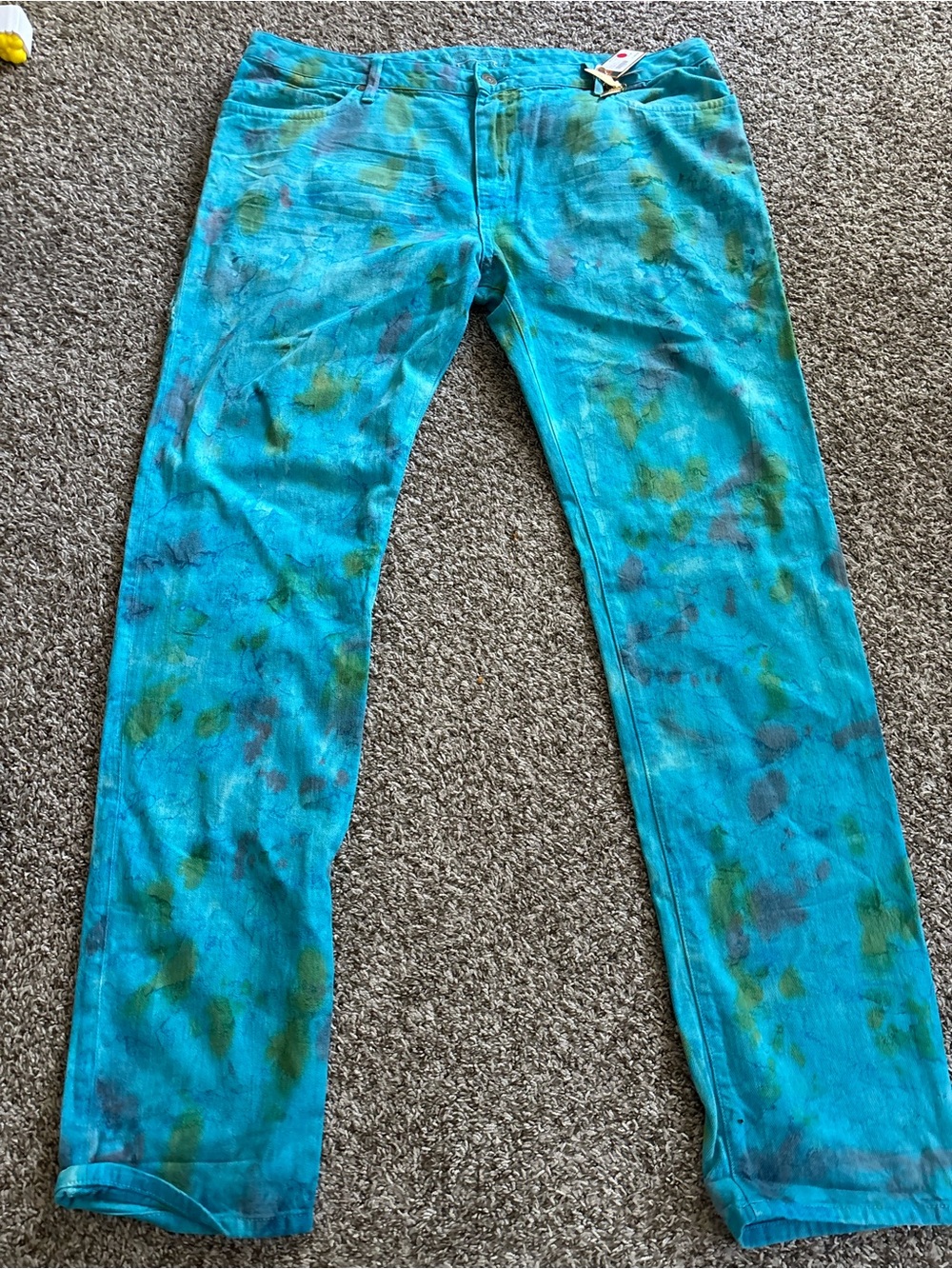 Robin's Jean Turquoise Tie-Dye Bootcut Jeans with Green Accents